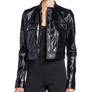Theory Patent Faux Leather Biker Jacket Sz P Black